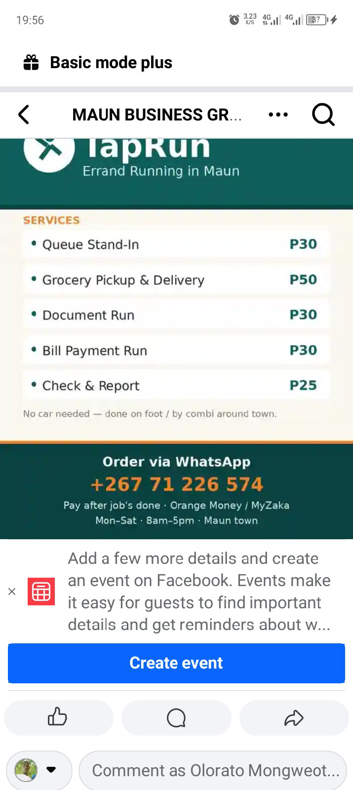 Taprun Errand running in Maun