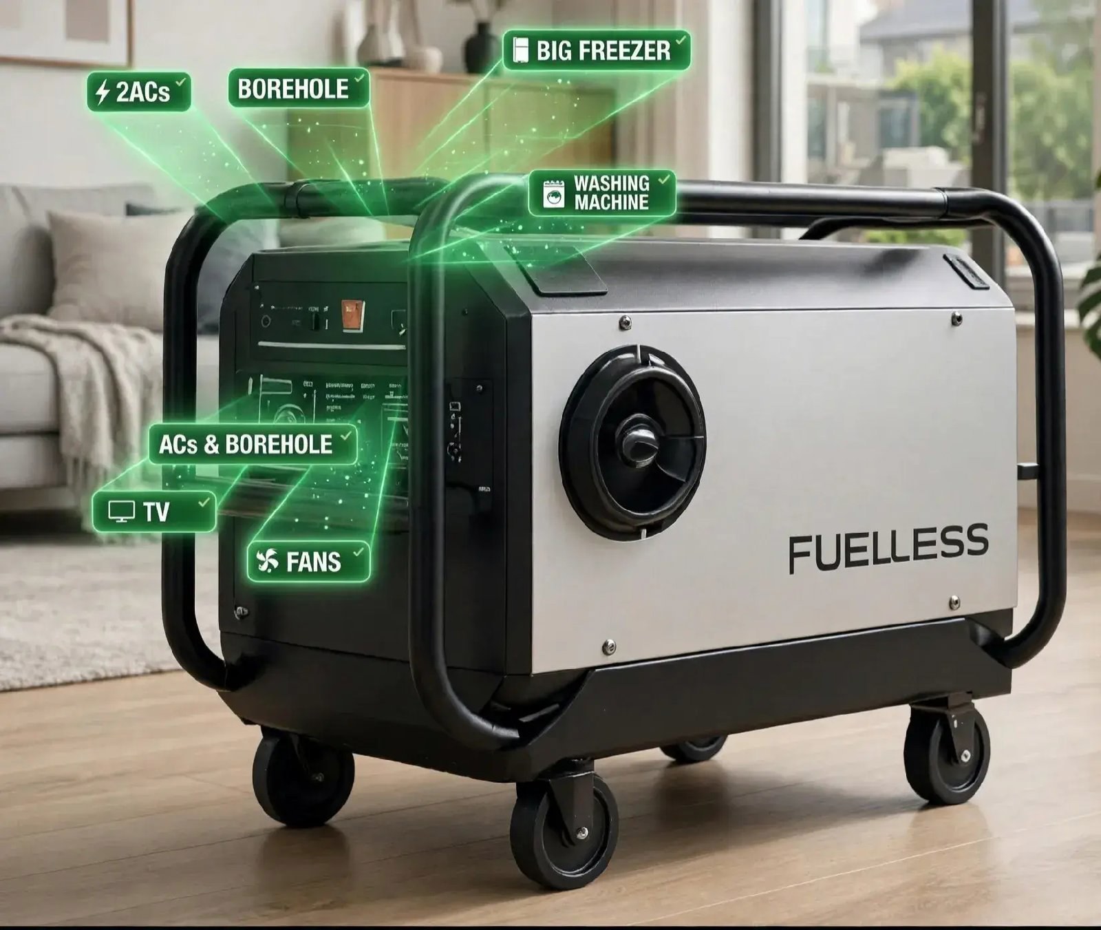 FUELESS NOISLESS SMOKELESS GENERATORS