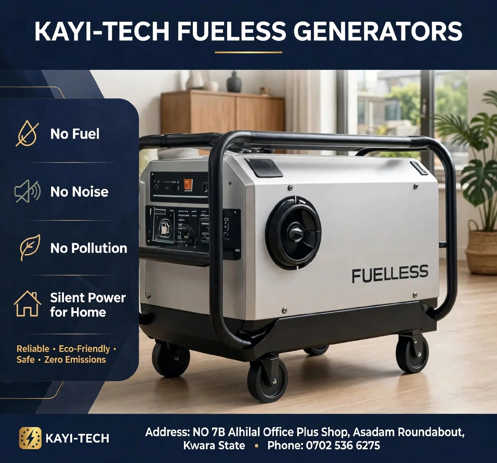 FUELESS NOISLESS SMOKELESS GENERATORS