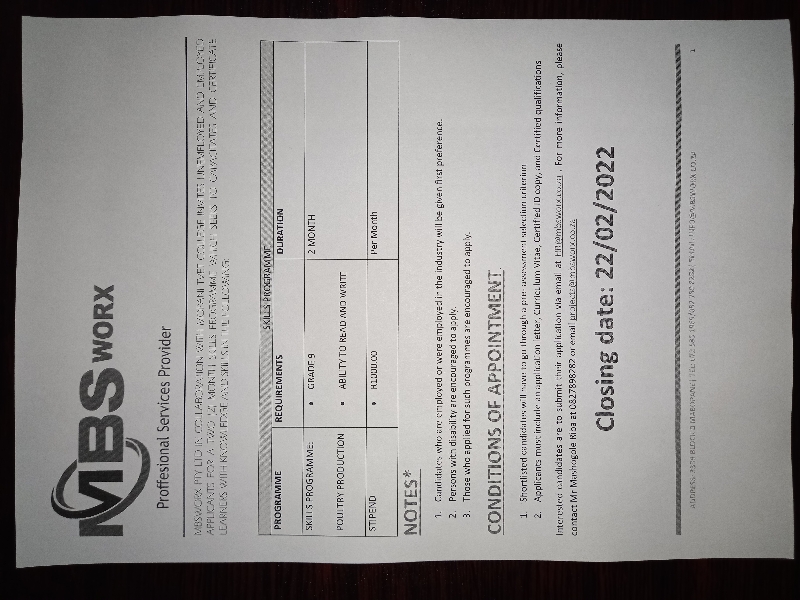 This skills program is available gore Phalaborwa